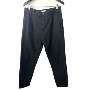 Zara High Rise Pleat Front Denim Roll Cuff Baggy Jean sz 34 Black Tapered Mom